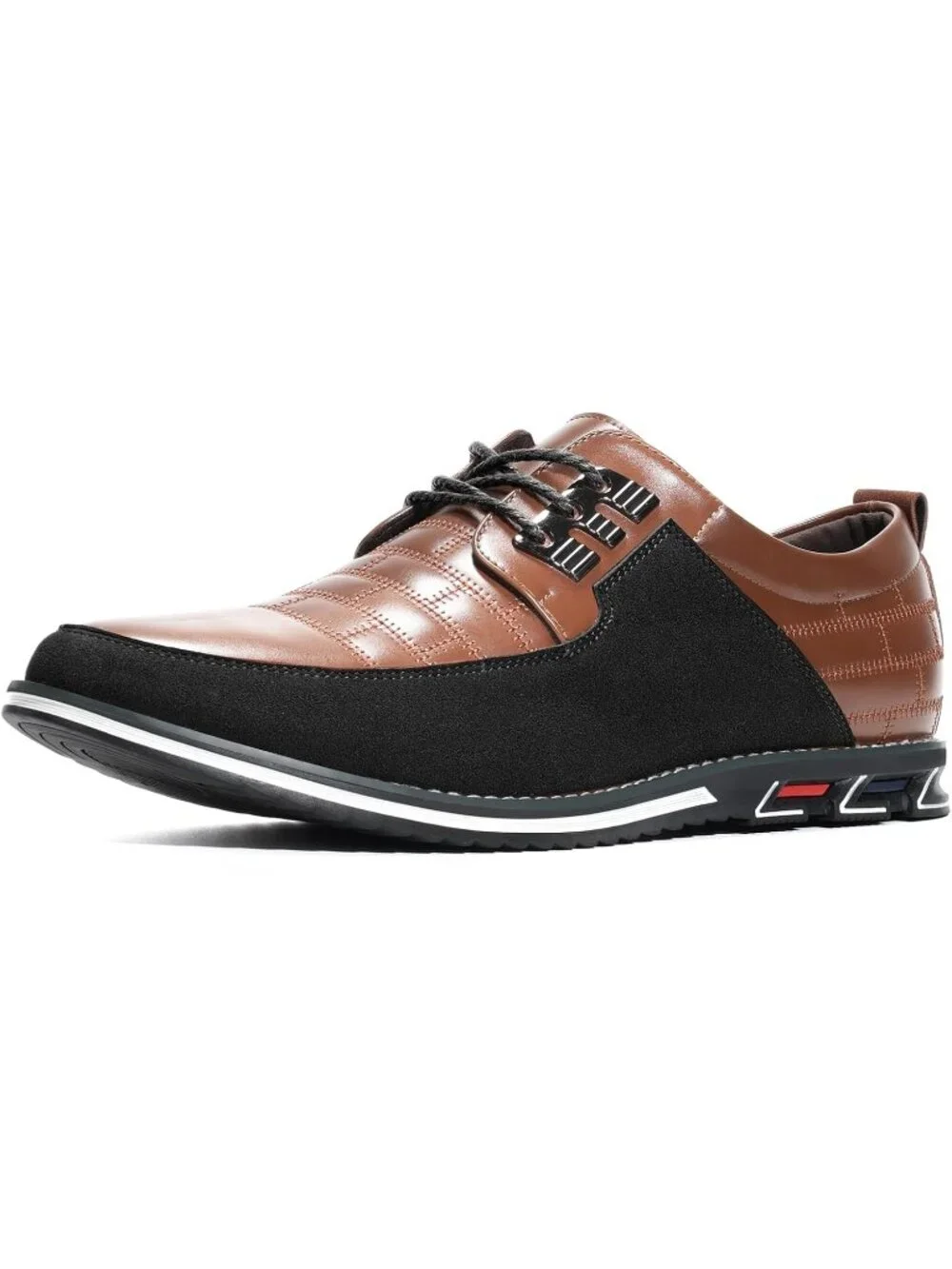Men's Brown Plaid Grid Lace-up Leather Business Orthopedic Oxford Derby Shoes